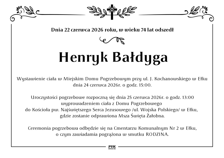Henryk Bałdyga - nekrolog